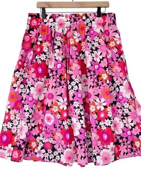 NWT Lesley Evers Dixie Skirt Flower Power Pink Sz XL Pleated Cotton Colorful